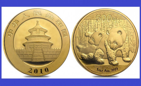 China 2010 - 500 yuan, moneda cu panda, aurit