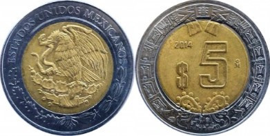 Mexic 2014 - 5 pesos, circulata