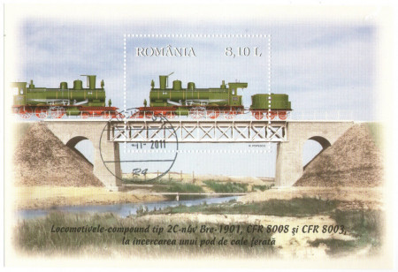 Romania 2011 - Locomotive, colita stampilata
