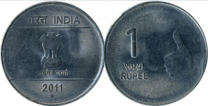 India 2011 - 1 rupee, circulata - „*” - Hyderabad