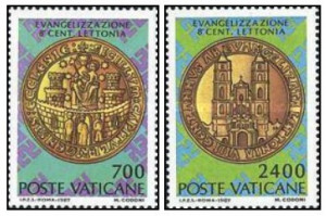 Vatican 1987 - Introducerea evanghelizării în Letonia, serie neuzata