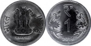 India 2014 - 1 rupee, circulata - „*” - Hyderabad