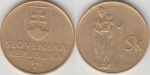 Slovacia 1993 - 1 korun, circulata