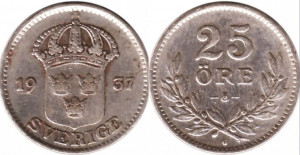 Suedia 1937 - 25 ore, argint