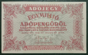 Ungaria 1946 - 1.000.000 adopengo, circulata - fara serie