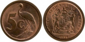 Africa de Sud 1990 - 5 cent, circulata