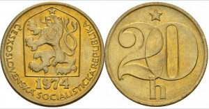 Cehoslovacia 1974 - 20 hellers, circulata