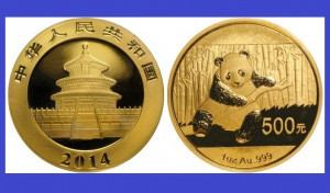 China 2014 - 500 yuan, moneda cu panda, aurit