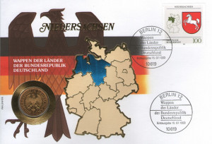 Germania 1992D - FDC cu moneda 1 mark(aurit), land Niedersachsen