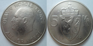 Norvegia 1964 - 5 krone, circulata