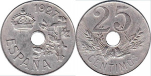 Spania 1927 - 25 centimos, circulata