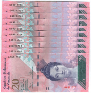 Venezuela - 20 bolivares 2011, necirculata (10 bucati)