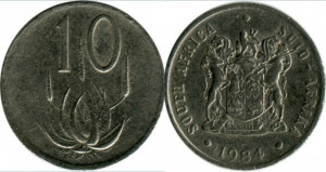 Africa de Sud 1984 - 10 cents, circulata