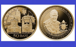 Romania 2019 - 50 bani, vizita Papei Francisc, necirculata