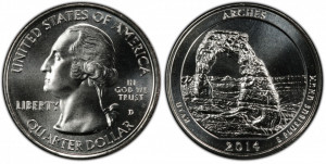 SUA 2014D - 25 cents, necirculata - Utah, Arches