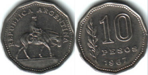 Argentina 1967 - 10 pesos, circulata