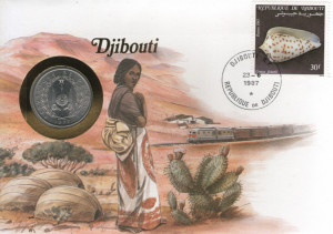 Djibouti 1977 - FDC cu moneda 5 franci, necirculata