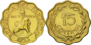 Paraguay 1953 - 15 centimos, circulata