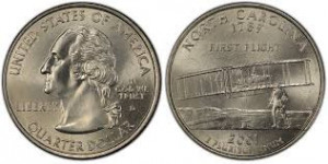 SUA 2001D - 25 cents, circulata - North Carolina