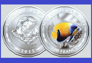 Burundi 2015 - 100 francs, proof (Blue Girdled Angelfish Fish)