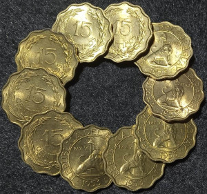 Paraguay 1953 - 15 centimos, circulata (10 bucati)