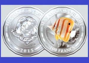 Burundi 2015 - 100 francs, proof (Copperband Butterflyfish Fish)