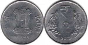 India 2012 - 2 rupees, circulata - monetăria Calcutta