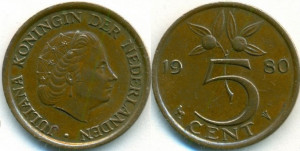 Olanda 1980 - 5 cent, circulata