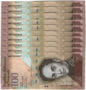 Venezuela 2015 - 100 bolivares, necirculata (10 bucati)