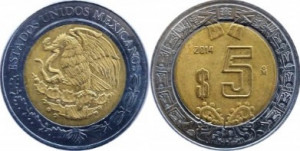 Mexic 2014 - 5 pesos, circulata