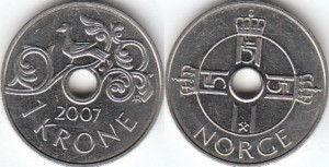 Norvegia 2007 - 1 krone, circulata