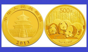 China 2013 - 500 yuan, moneda cu panda, aurit