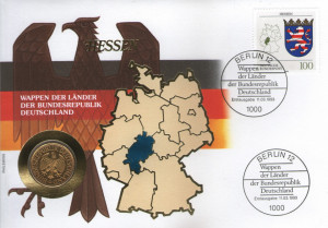 Germania 1991D - FDC cu moneda 1 mark(aurit), land Hessen
