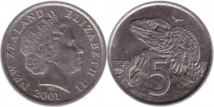 Noua Zeelanda 2001 - 5 cents, circulata
