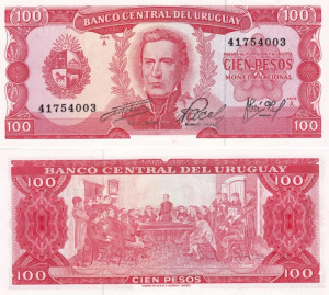 Uruguay 1967 - 100 pesos, necirculata