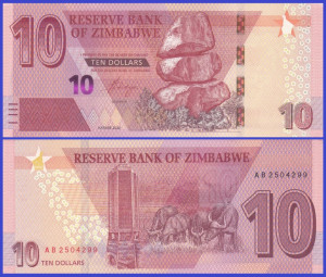 Zimbabwe 2020 - 10 dollars, necirculata