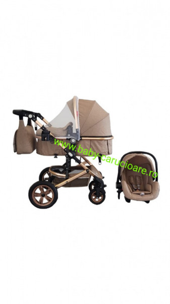 Cărucior nou născut 3 in 1 +geantă multifuncționala +plasă pentru insecte Baby Care S 530 Dark Capuccino