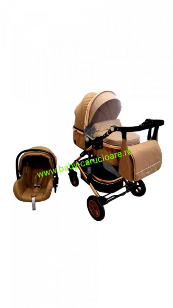 Cărucior nou născut 3 in 1 +geantă multifuncționala +plasă pentru insecte Baby Care 531 Dark Capuccino