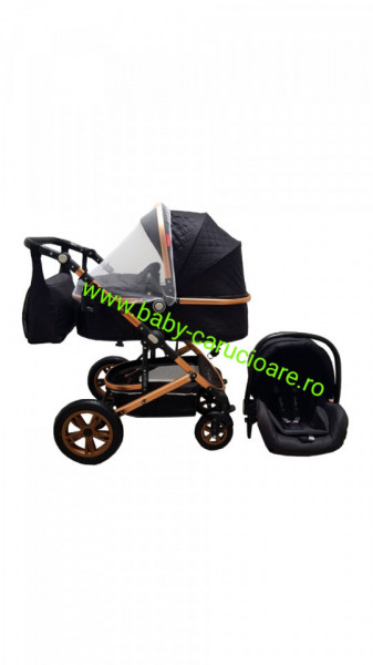 Carucior nou născut 3 in 1+ geantă multifuncționala +plasă pentru insecte Baby Care S 530 Black Design