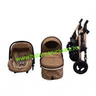Carucior nou născut 3 in 1 + geantă multifuncționala+plasă pentru insecte Baby Care 531 Capuccino Bambucci