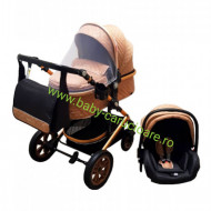 Cărucior nou născut 3 in 1 +geantă multifuncționala+ plasă pentru insecte Baby Care 530 Capuccino Design