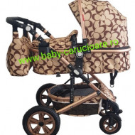 Carucior nou născut 3 in 1 + geantă multifuncționala+plasă pentru insecte Baby Care S 530 Capuccino Fluturași