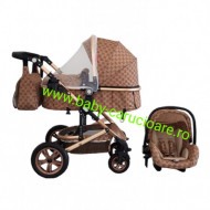 Carucior nou născut 3 in 1 + geantă multifuncționala+plasă pentru insecte Baby Care S 530 Capuccino Bambucci