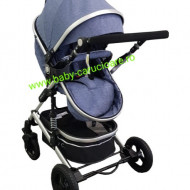 Cărucior nou născut 3 in 1+geantă multifuncționala+plasă pentru insecte Baby Care 531 Albastru Jeans