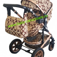 Carucior nou născut 3 in 1 + geantă multifuncționala+plasă pentru insecte Baby Care S 530 Capuccino Fluturași