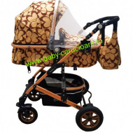 Carucior nou născut 3 in 1 + geantă multifuncționala+plasă pentru insecte Baby Care 531 Capuccino Fluturași