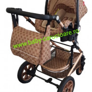 Carucior nou născut 3 in 1 + geantă multifuncționala+plasă pentru insecte Baby Care S 530 Capuccino Bambucci