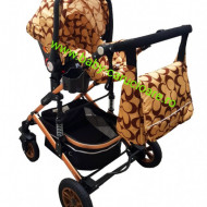 Carucior nou născut 3 in 1 + geantă multifuncționala+plasă pentru insecte Baby Care 531 Capuccino Fluturași