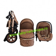 Carucior nou născut 3 in 1 + geantă multifuncționala+plasă pentru insecte Baby Care S 530 Capuccino Bambucci
