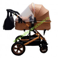Cărucior nou născut 3 in 1 +geantă multifuncționala+ plasă pentru insecte Baby Care 530 Capuccino Design